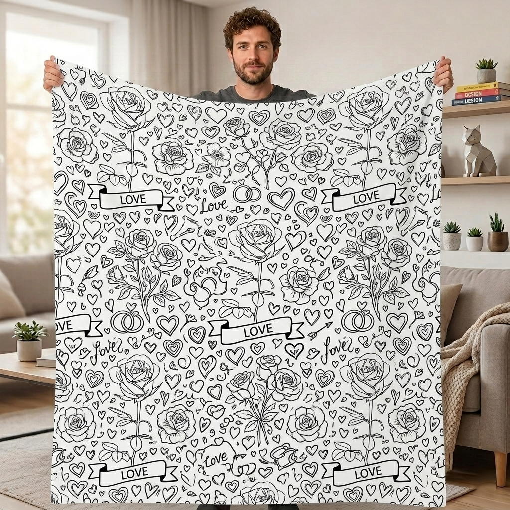DIY Drawing Blanket with 24 Colors Markers, Doodle Your Own Blankets, Customizable Washable Paint & Play Blankets for Adults