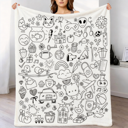 DIY Drawing Blanket with 24 Colors Markers, Doodle Your Own Blankets, Customizable Washable Paint & Play Blankets for Adults