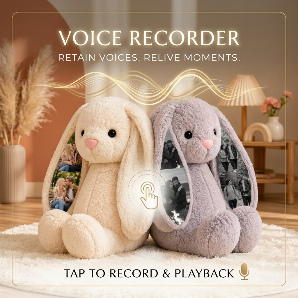 Personalized Voice Recording Bunny Plush with Hidden Photo Ears Anniversary Gift