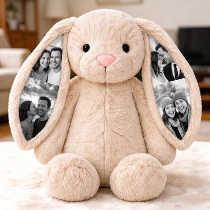 Cream photo bunny plush with couple photos inside its ears