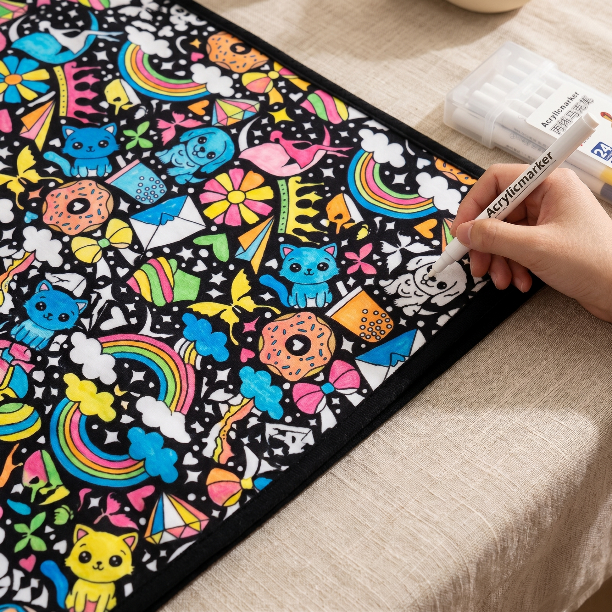 DIY coloring blanket style A — coloring in progress