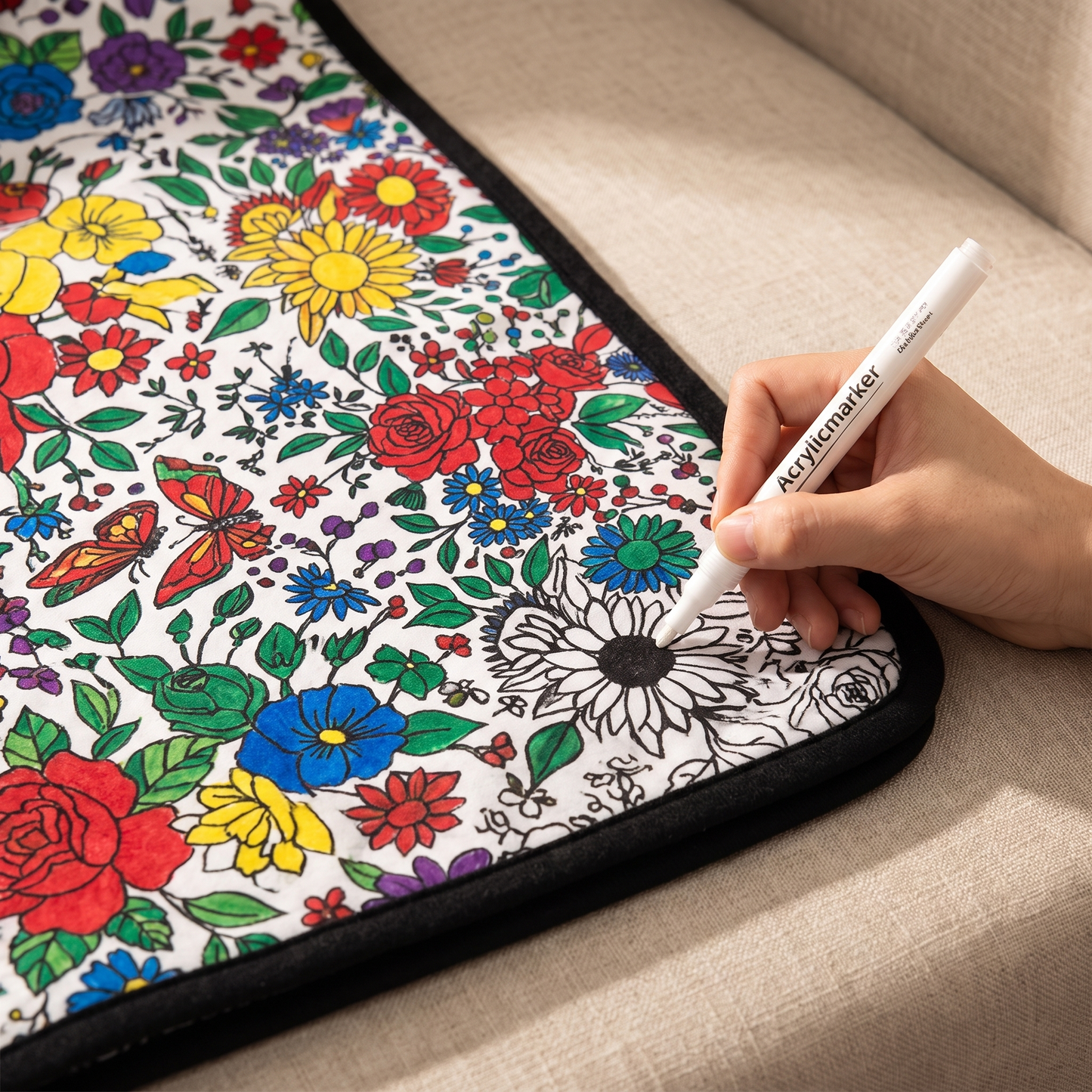 DIY coloring blanket style G — coloring in progress