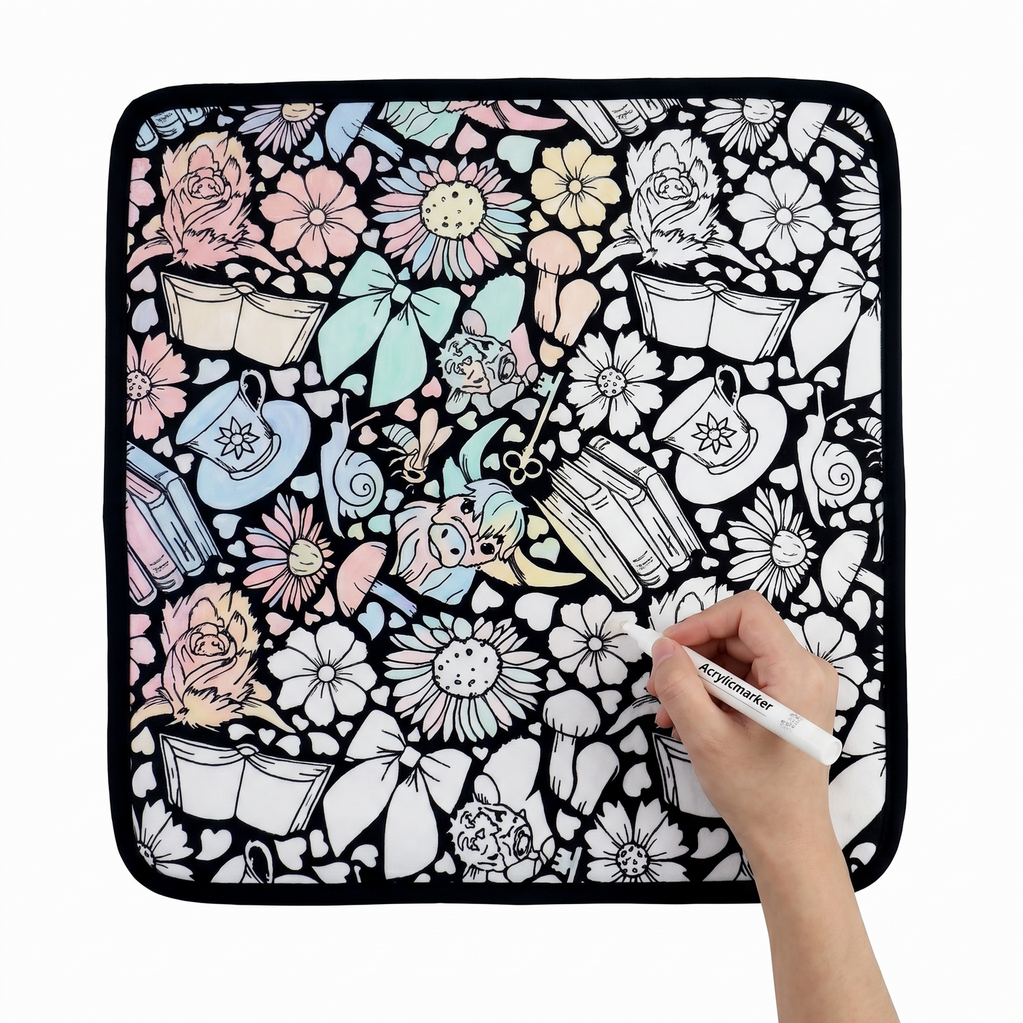 DIY coloring blanket style J — flat framed coloring