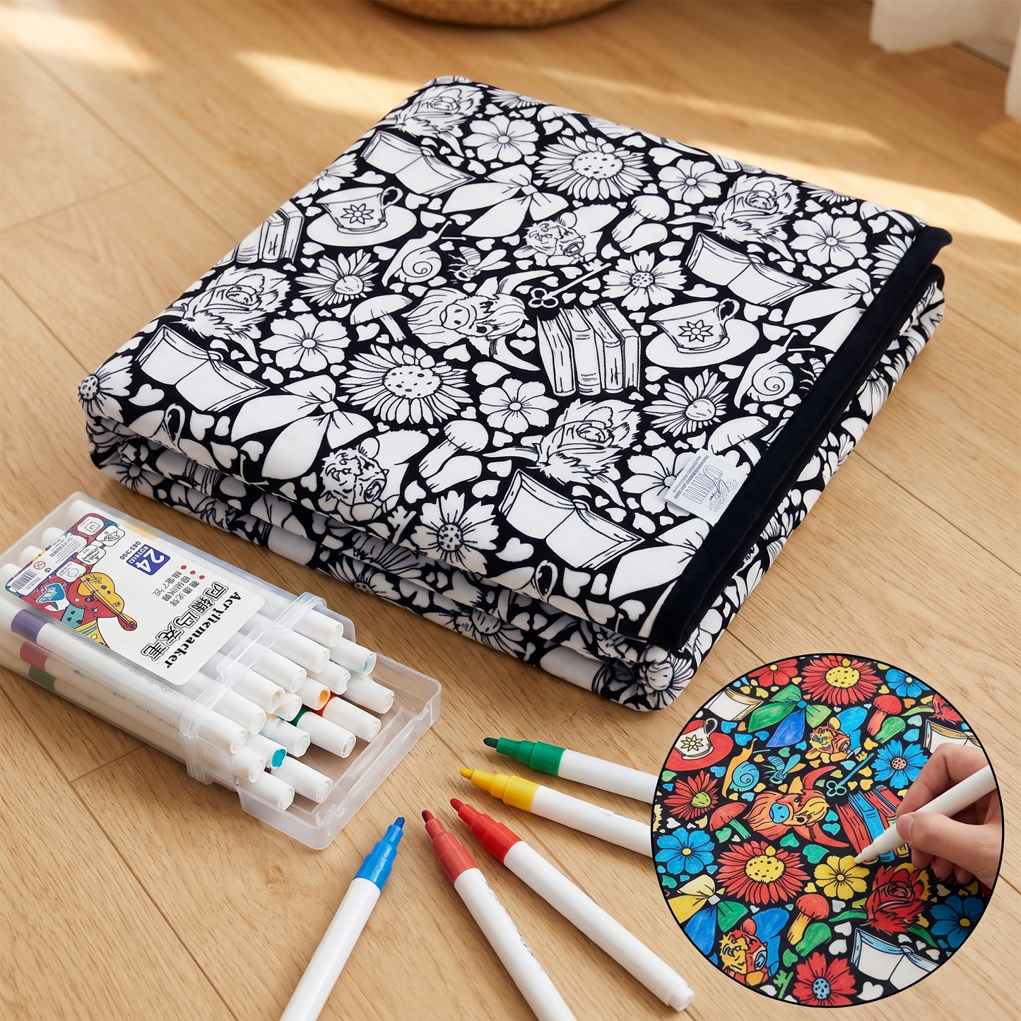 DIY coloring blanket style J — folded floor pack