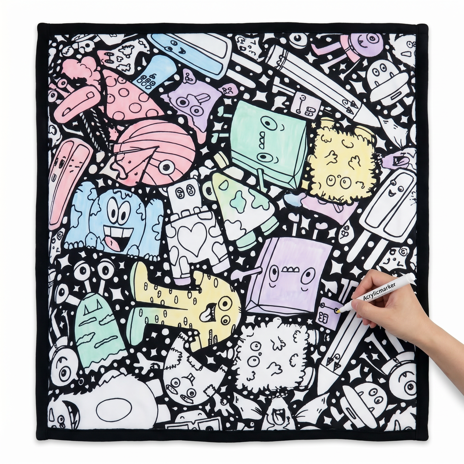 DIY coloring blanket style K — flat framed coloring