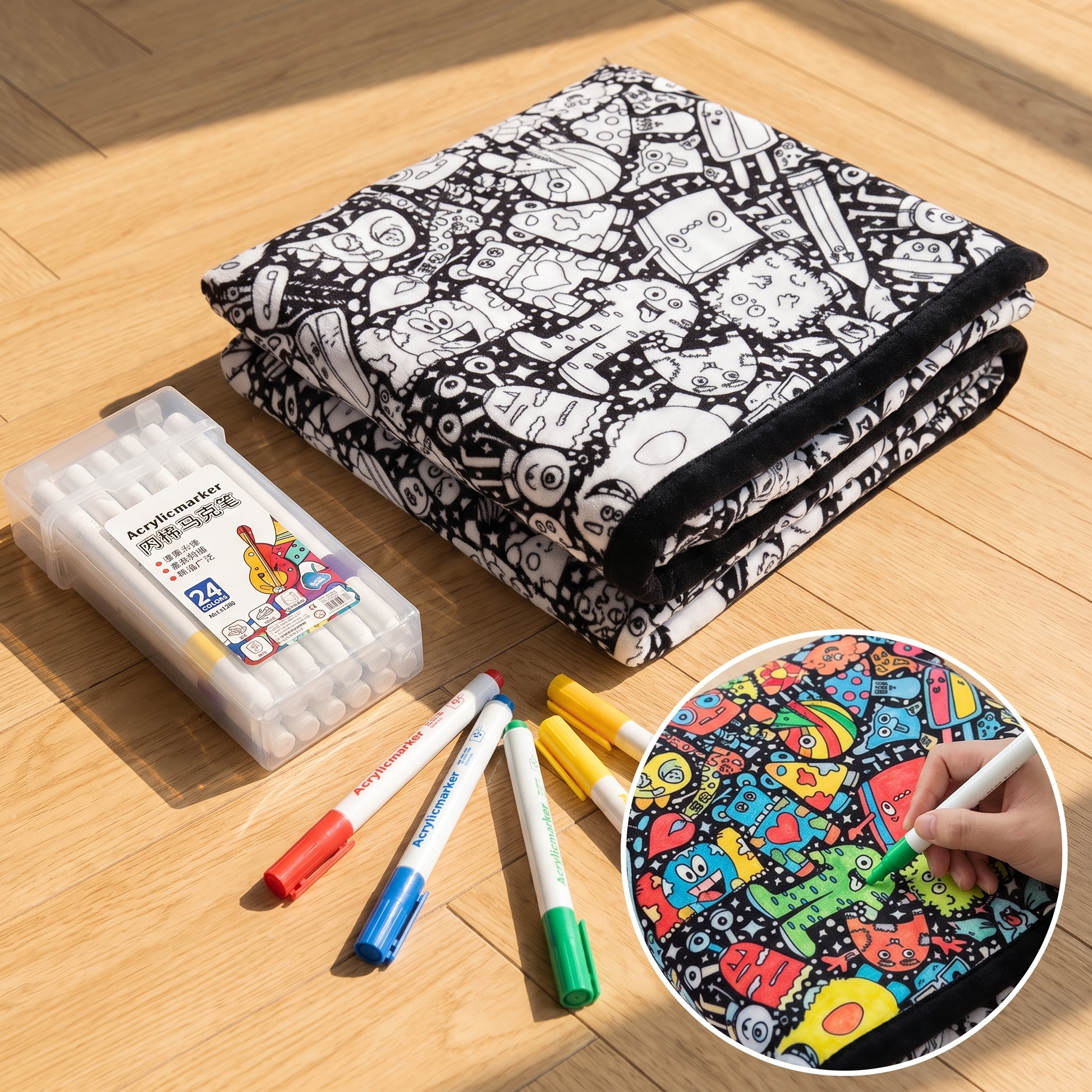DIY coloring blanket style K — folded floor pack