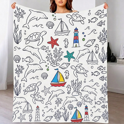DIY Drawing Blanket with 24 Colors Markers, Doodle Your Own Blankets, Customizable Washable Paint & Play Blankets for Adults